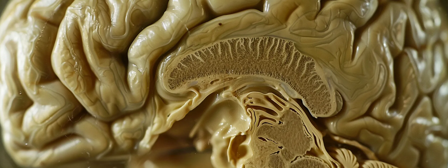 a close-up photo of the brain showing visible structural changes in the hippocampus, amygdala, and prefrontal cortex due to ptsd.