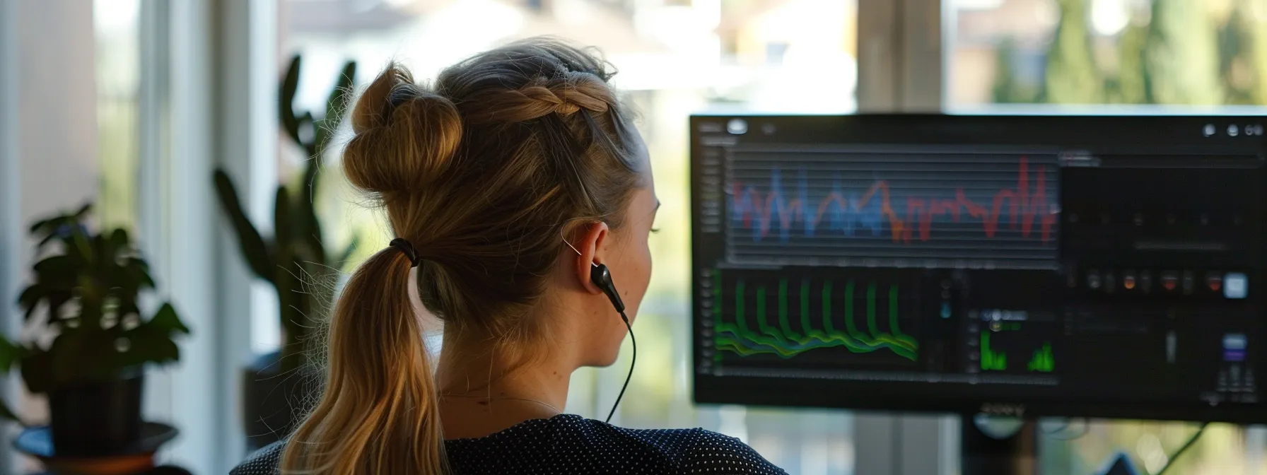 a person using biofeedback tools to monitor stress patterns, with a focus on their changing heart rate variability.