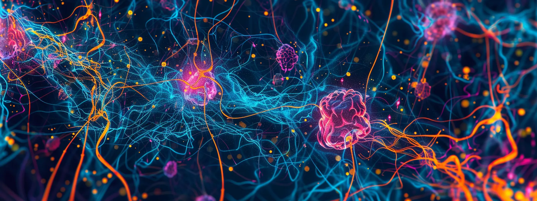 a vibrant brain scan highlighting disrupted fear processing networks and altered connectivity in the prefrontal cortex caused by ptsd.