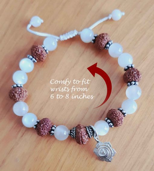 10 Mukhi Rudraksha and Moonstone Bracelet for Sacral Chakra to Soothes the emotional body and evokes inner joy and happiness