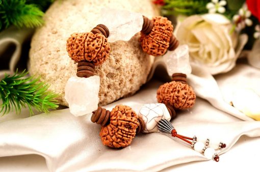 10 Mukhi Rudraksha and Quartz Gemstone Bracelet (Sacral)