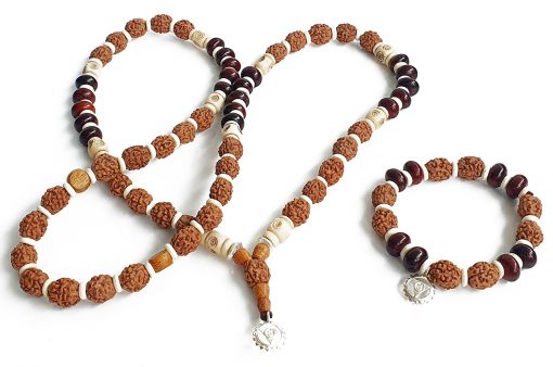 4 Mukhi Brahma Mala and Bracelet Set for Throat Chakra to Imparts energies to overcome shyness and timidity and fosters confidence and self-worth