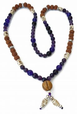 5 Mukhi Rudraksha and Amethyst Mala for Crown Chakra to Enhances self-awareness and intellect to attain complete self-knowledge