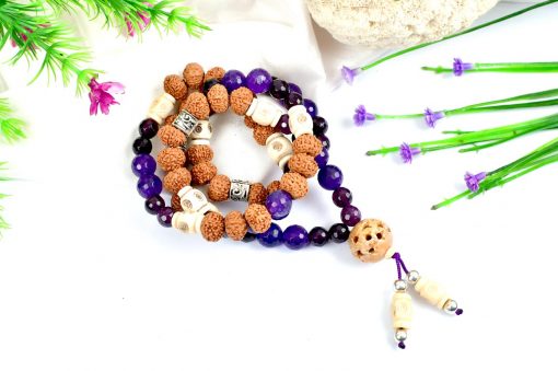 5 Mukhi Rudraksha and Amethyst Mala for Crown Chakra to Enhances self-awareness and intellect to attain complete self-knowledge