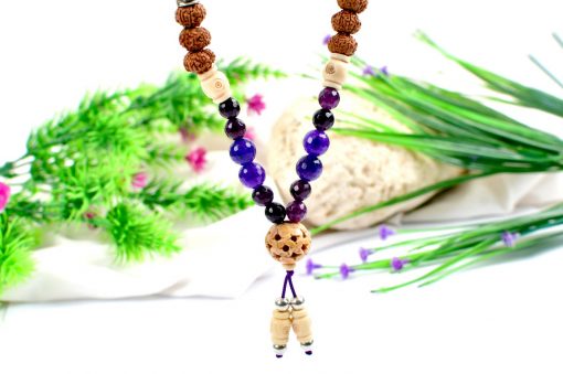 5 Mukhi Rudraksha and Amethyst Mala for Crown Chakra to Enhances self-awareness and intellect to attain complete self-knowledge