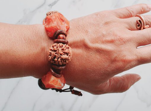 6 Mukhi and Red Jade Gemstone Bracelet (Root) - To Promotes balance and stability