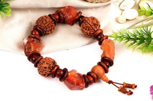 6 Mukhi and Red Jade Gemstone Bracelet (Root) - To Promotes balance and stability