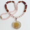 7 Mukhi Rudraksha and Rose Quartz Mala for Sacred Heart Chakra to Fosters qualities of empathy and forgiveness and attracts prosperity