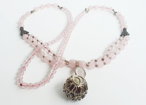 7 Mukhi and Rose Quartz Mala for Sacred Heart Chakra to Encourages the wearer to experience warmth and harmony in the relationship