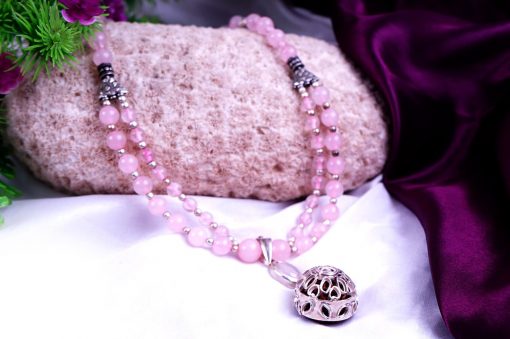 7 Mukhi and Rose Quartz Mala for Sacred Heart Chakra to Encourages the wearer to experience warmth and harmony in the relationship