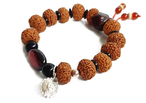 9 Mukhi Rudraksha with Gomed and Black Ebony Bracelet for Crown Chakra to Attracts divine grace and develops an awareness to recognize spiritual help