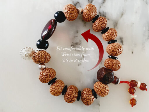 9 Mukhi Rudraksha with Gomed and Black Ebony Bracelet for Crown Chakra to Attracts divine grace and develops an awareness to recognize spiritual help