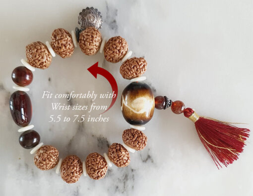 9 Mukhi Rudraksha with Gomed and Red Sandalwood Bracelet for Crown Chakra to Instill optimism and contentment and opens the wearer to higher consciousness