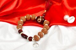 9 Mukhi Rudraksha with Gomed and Red Sandalwood Bracelet for Crown Chakra to Instill optimism and contentment and opens the wearer to higher consciousness