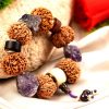 9 Mukhi Rudraksha and Amethyst Gemstone Bracelet (Crown)