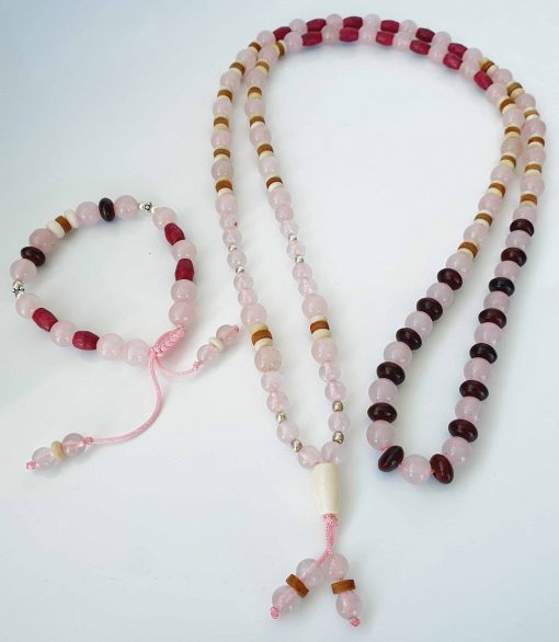 Rose Quartz Mala and Bracelet for Sacred Heart Chakra to Brings a sense of fulfillment and inner peace