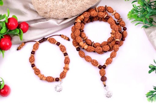 3 Mukhi Agni Mala and Bracelet Set for Solar Plexus Chakra to Helps overcome sense of victimization and releases memories of shame, hurt and stress