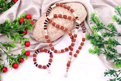 4 Mukhi Brahma Mala and Bracelet Set for Throat Chakra to Imparts energies to overcome shyness and timidity and fosters confidence and self-worth