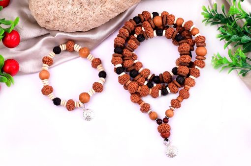 9 Mukhi Rudraksha Durga Mala and Bracelet Set