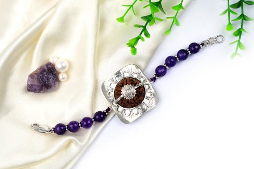 5 Mukhi Rudraksha and Amethyst Bracelet (Crown) for Enhances self-awareness