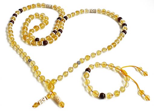 Yellow Citrine Mala and Bracelet for Solar plexus Chakra to Attracts success, abundance, and prosperity and helps overcome dependency