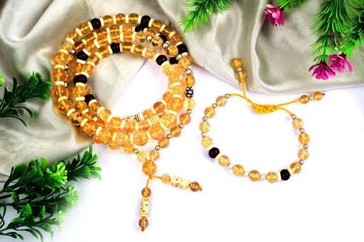 Yellow Citrine Mala and Bracelet for Solar plexus Chakra to Attracts success, abundance, and prosperity and helps overcome dependency