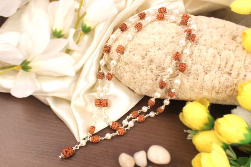 2 Mukhi Rudraksha Moon Mala - Silver & Pearl