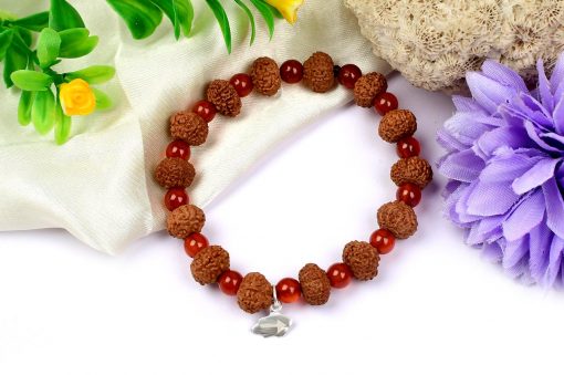 10 Mukhi Rudraksha Krishna Bracelet with Carnelian For blessings of fruitful relationship, happiness and wealth