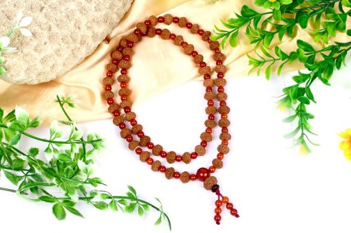 10 Mukhi Krishna Mala with Carnelian For blessings of fruitful relationship, happiness and wealth