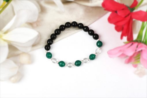 Black Agate and Green Onyx with Sphatik beads bracelet - To protect from evil eyes