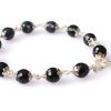 Blue Sapphire faceted Bracelet in pure silver flower caps-7mm