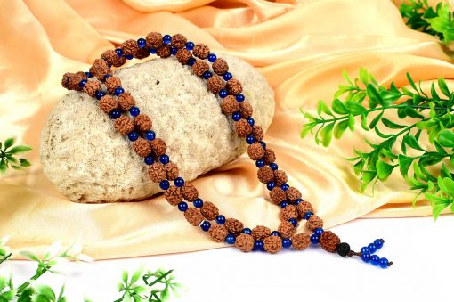 4 Mukhi Rudraksha Brahma Mala - Blue Jade To enhances communication skills