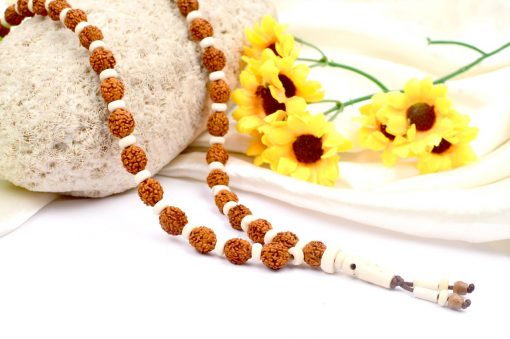 5 Mukhi Brahma Guru Mala - White Spacer For enhances awareness and concentration