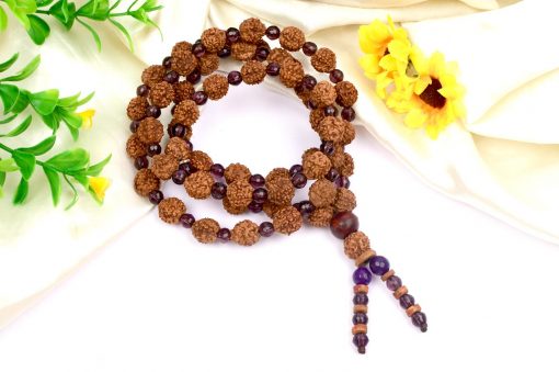 5 Mukhi Brahma Guru Mala with Amethyst to Improves health, vitality and immunity