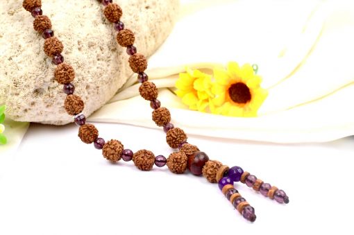 5 Mukhi Brahma Guru Mala with Amethyst to Improves health, vitality and immunity