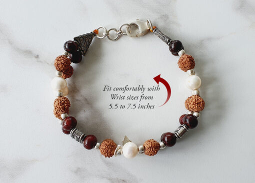 6 Mukhi Rudraksha Mars Double Turn Bracelet - Pearl & Red Sandalwood