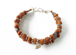 6 Mukhi Rudraksha Mars Double Turn Bracelet - Sandalwood in Silver Chakri