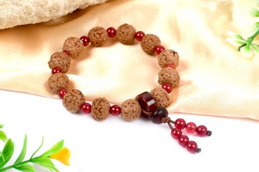 6 Mukhi Rudraksha Mars Bracelet - Red Agate - For eliminating lethargy and provides the will power courage to face challenges