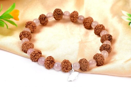 7 Mukhi Rudraksha Mahalaxmi Bracelet - Rose Quartz To bestows abundance