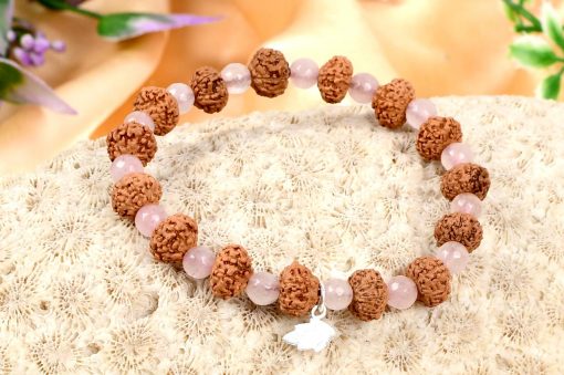 7 Mukhi Rudraksha Mahalaxmi Bracelet - Rose Quartz To bestows abundance