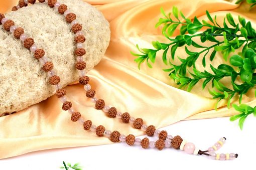 7 Mukhi Mahalaxmi Mala with Rose Quartz For progress and success in career and harmony in relationships