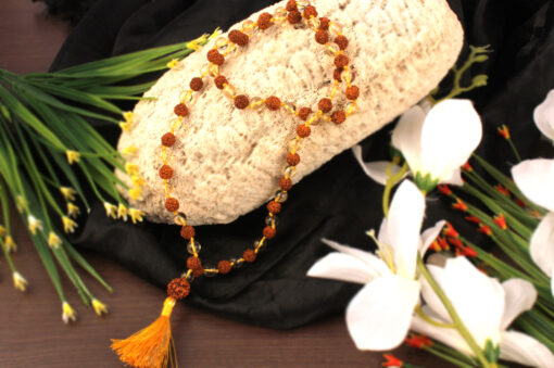 4 Mukhi Rudraksha Brahma Mala with Citrine for Enhancement of communication skills and vocal power