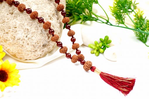 9 Mukhi Durga Mala with Gomed to protects from negative energies including ghosts, induce fearlessness and courage