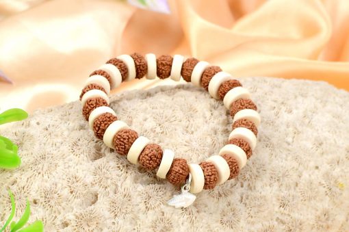 8 Mukhi Rudraksha Ganesha Bracelet - White Spacer For removal of obstacles and achieving success in all undertakings