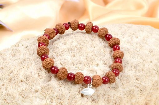 8 Mukhi Rudraksha Ganesha Bracelet with Red Agate to remove obstacles in path, destroys evils and brings success