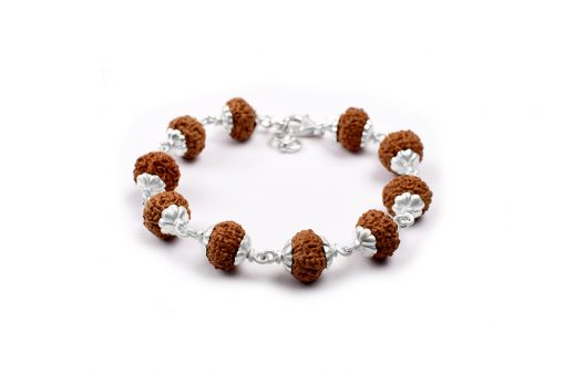 9 Mukhi Rudraksha Durga Shakti Bracelet - Silver Caps for knowledge and abundance