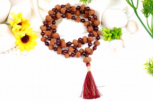 9 Mukhi Durga Mala with Gomed to protects from negative energies including ghosts, induce fearlessness and courage