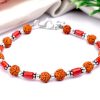 Cylindrical Coral with Rudraksha Beads Bracelet - For strengthens will power and gives energy to face challenges in life