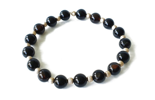 Black Agate Bracelet in pure silver balls - For protection, courage and success