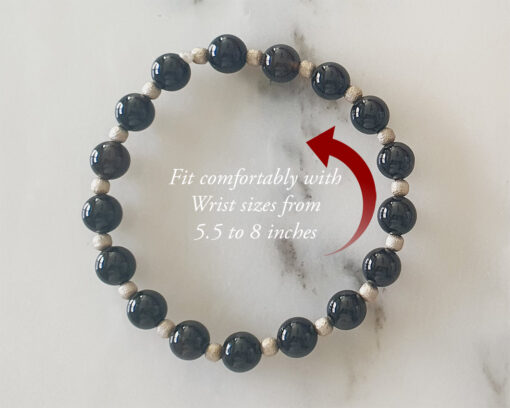 Black Agate Bracelet in pure silver balls - For protection, courage and success